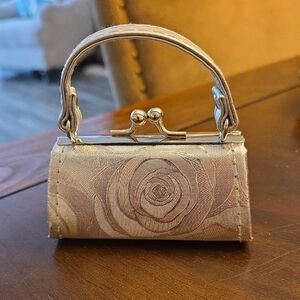 Elegant Rose Embossed Silver Mini Bag